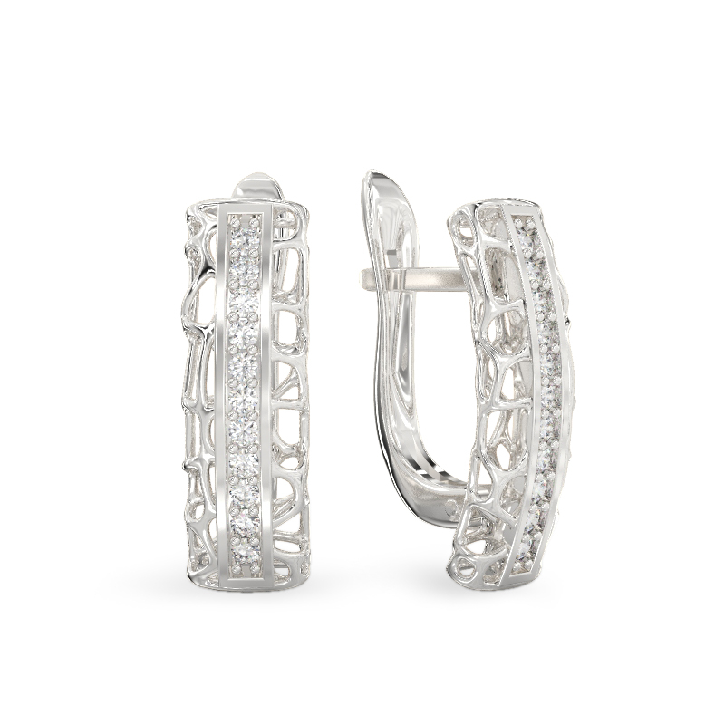 White Gold Coral Lines Earrings