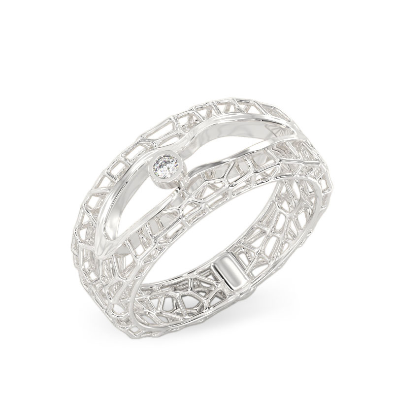 Coral Ring With Cut-out From White Gold