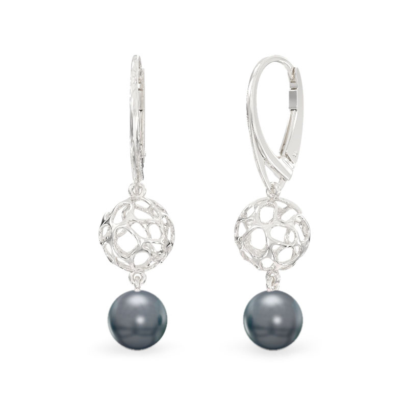 Coral Sphere With Pearl Earrings From White Gold
