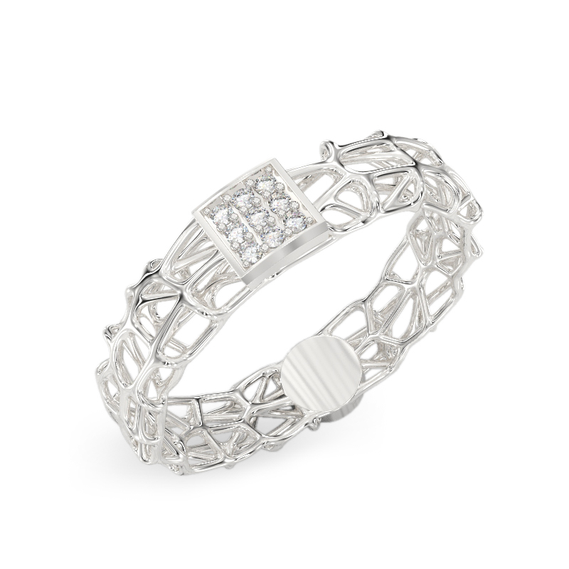 Coral White Gold Ring With Square