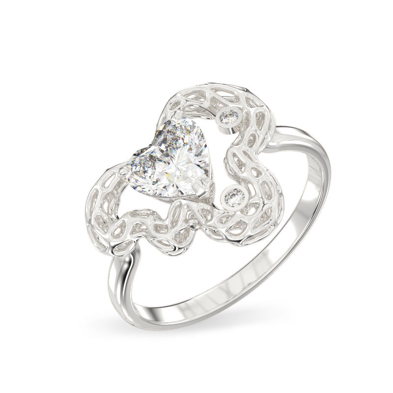 Elegant Leaf With Heart White Gold Ring