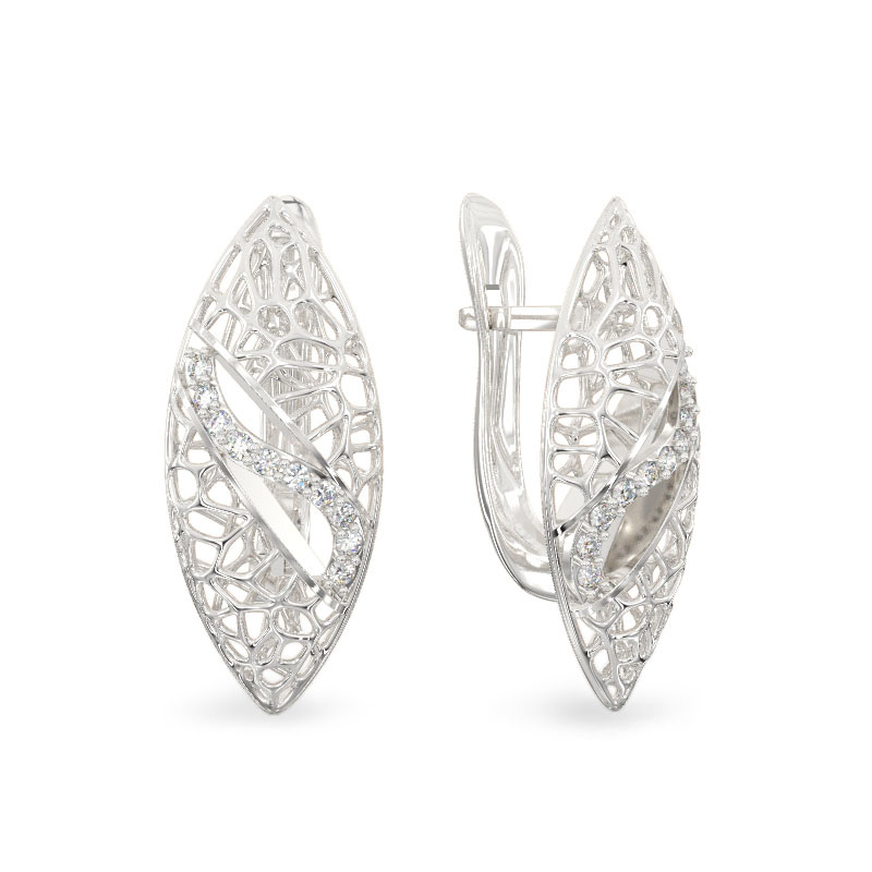 Ficus Leaf White Gold Earrings