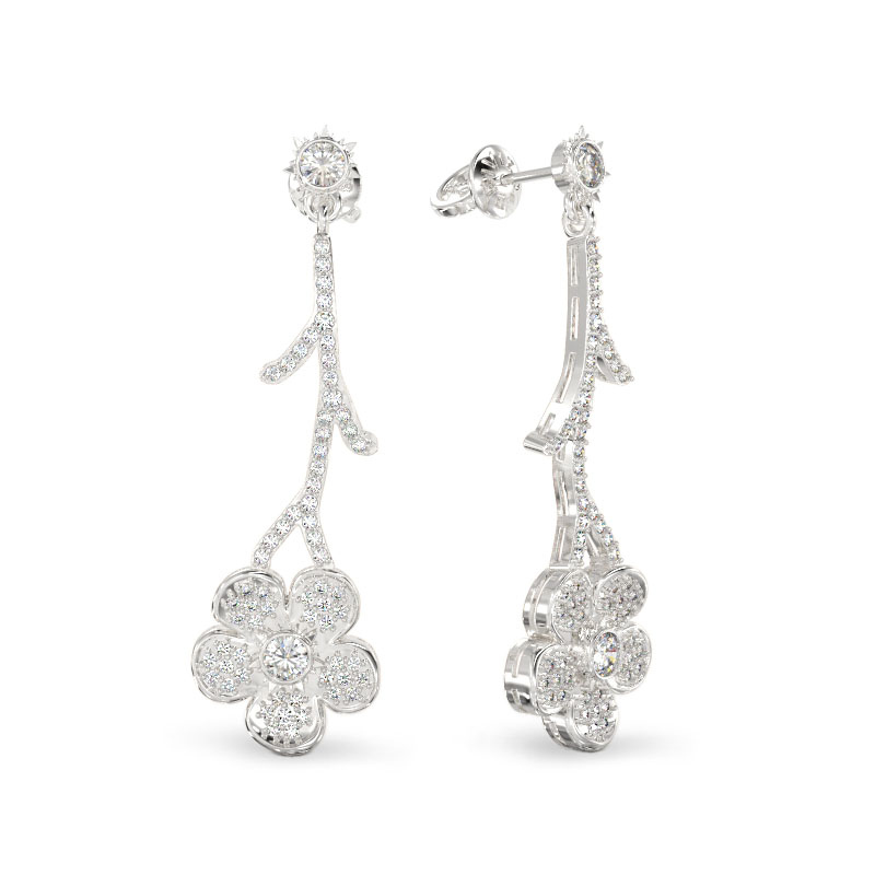 Forget-me-not Twig Earrings From White Gold