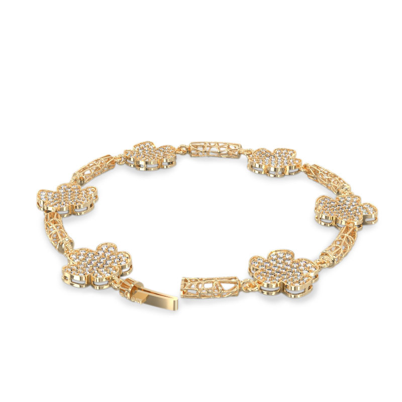 Exquisite Bracelet with Flowers from Yellow Gold