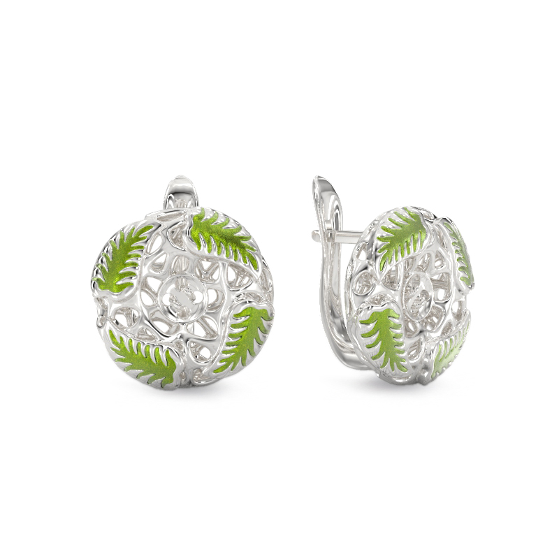 Modern Green Leaves Earrings From Silver