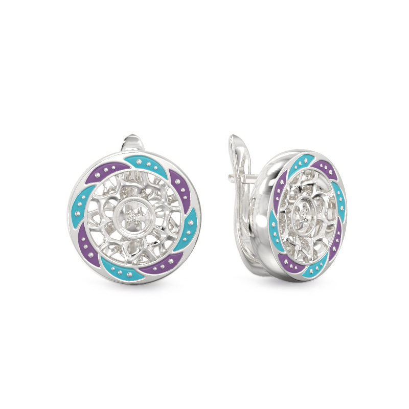 Purple Buttons Earrings From Silver