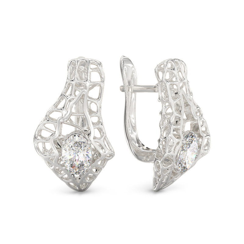 Seashell With Stone Earrings From White Gold