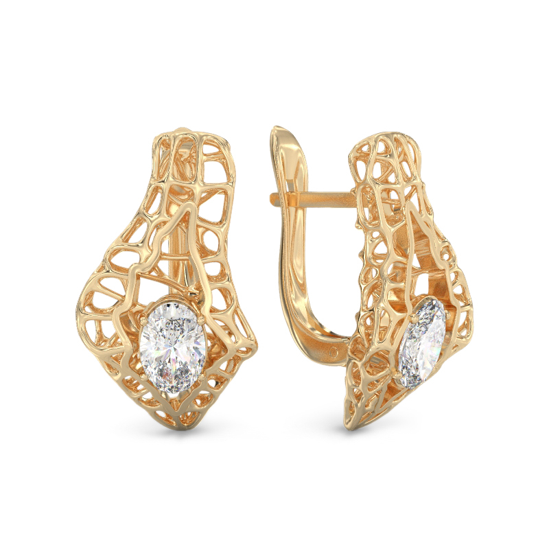 Seashell With Stone Earrings From Yellow Gold