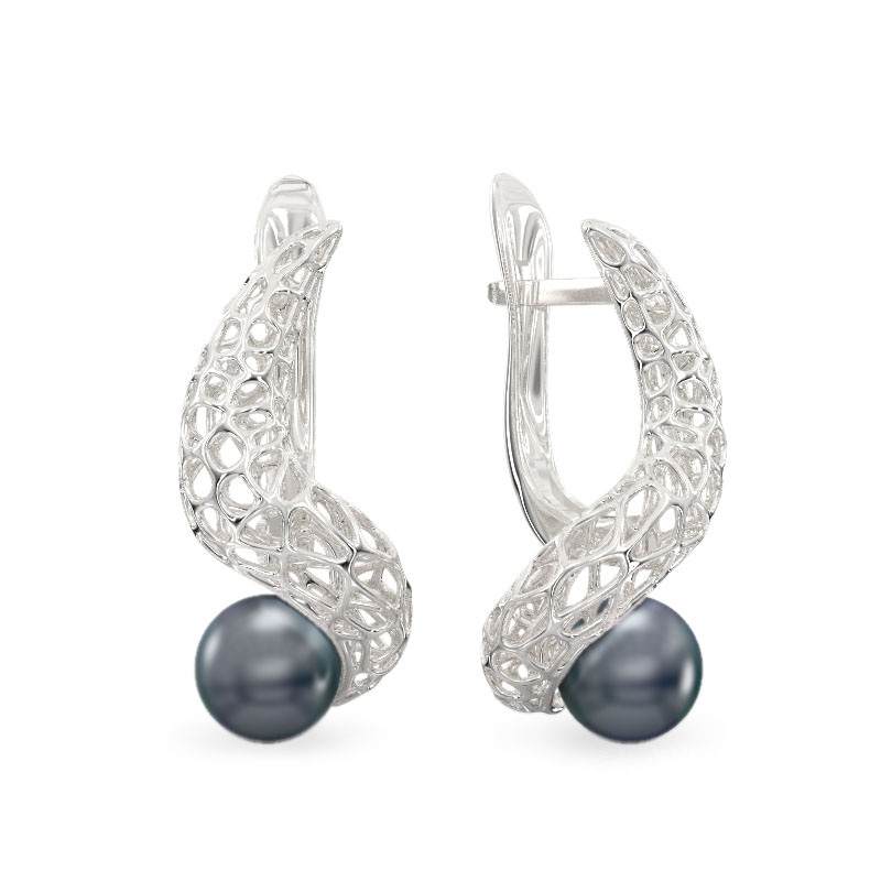Snake with Pearl White Gold Earrings