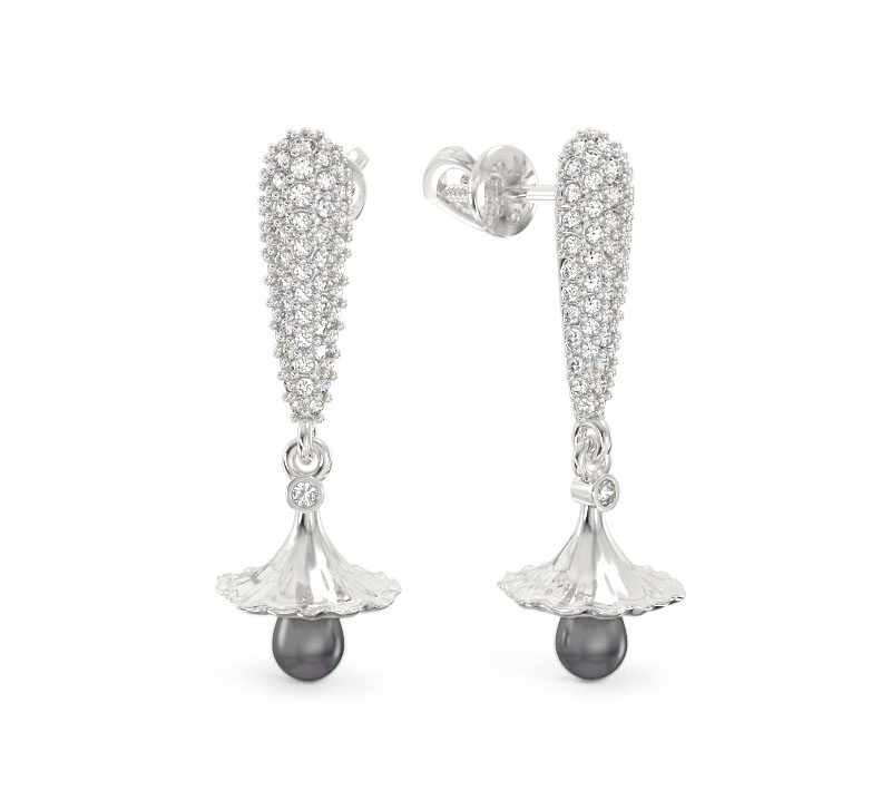 White Gold Bell-Flower Earrings