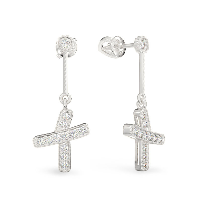 White Gold Big Cross Earrings