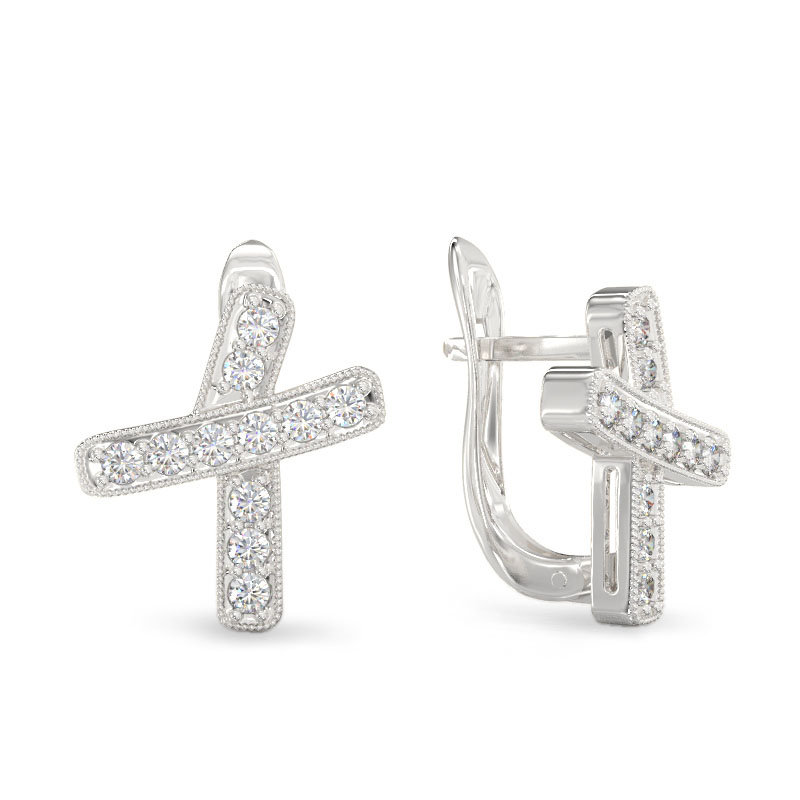 White Gold Big Curved Cross Earrings