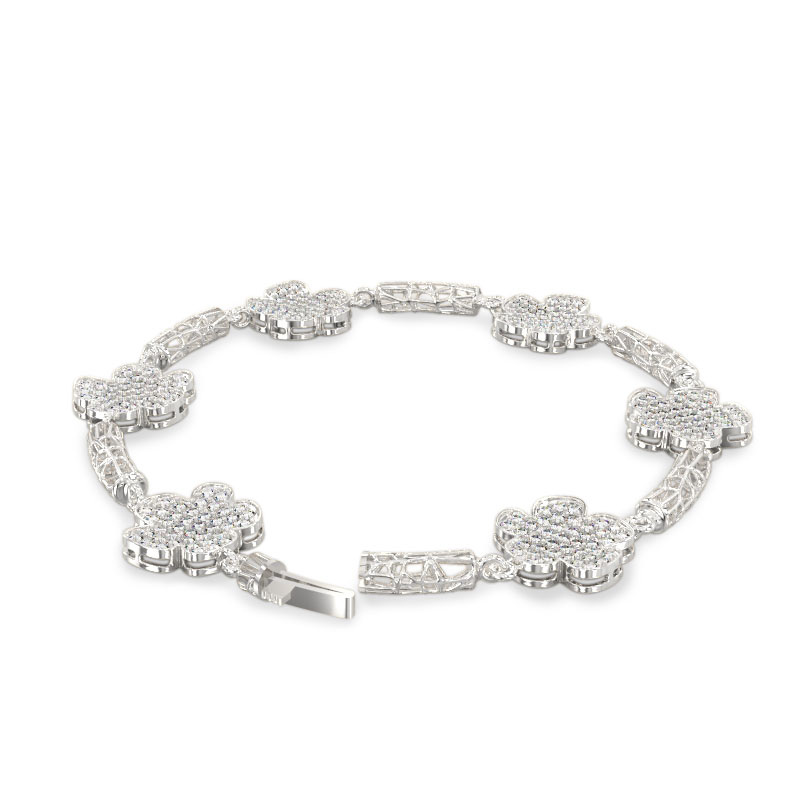 Exquisite Bracelet with Flowers from White Gold