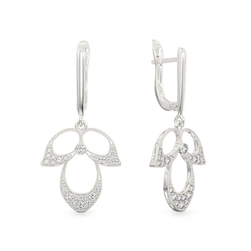 White Gold Flower Petals Earrings