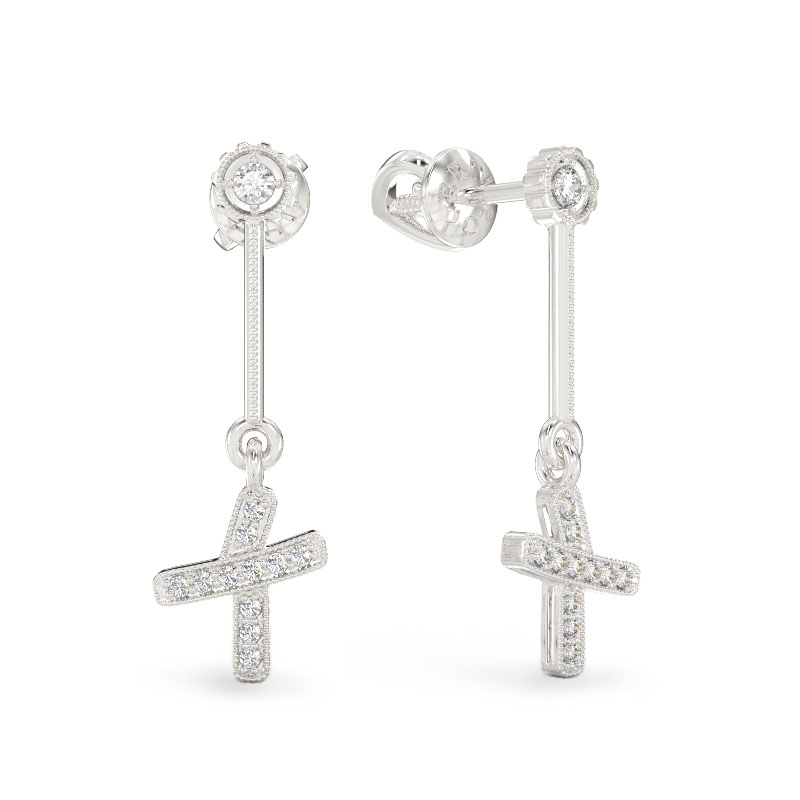 White Gold Small Cross Earrings