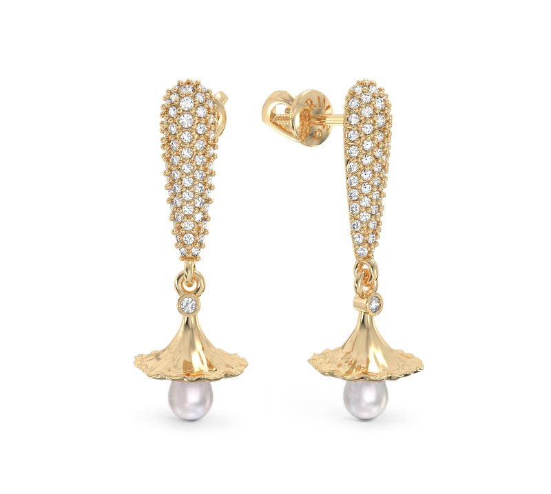 Yellow Gold Bell-Flower Earrings