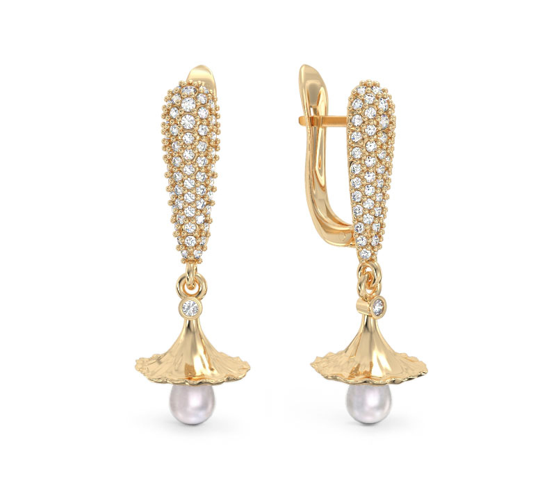 Yellow Gold Elegant Bell-Flower Earrings
