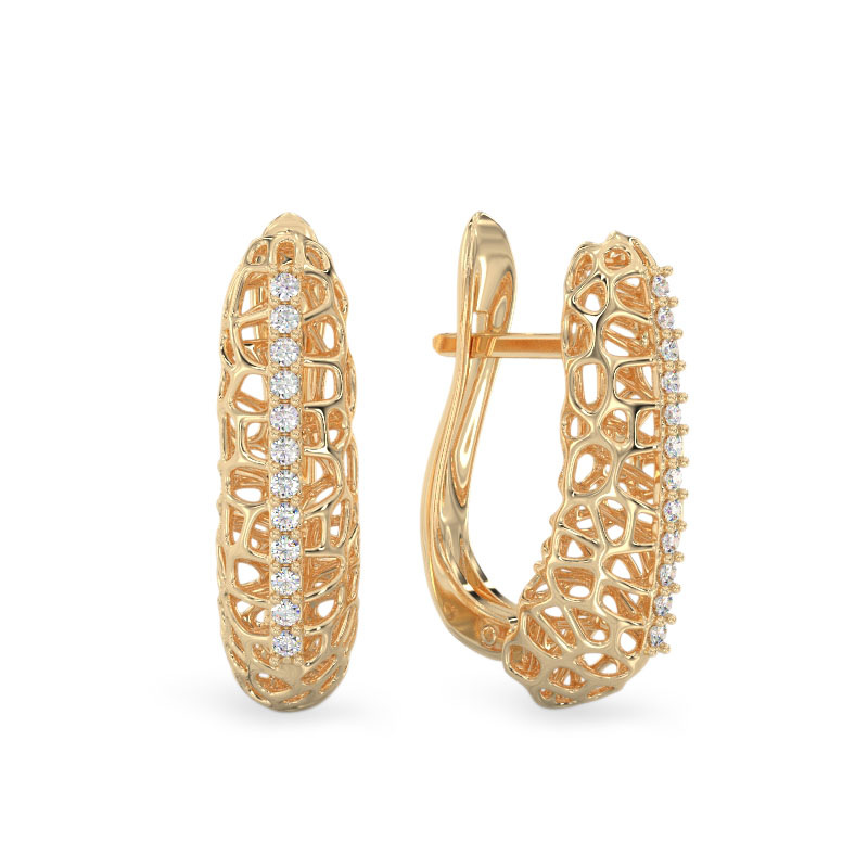 Yellow Gold Openwork Earrings With Stones