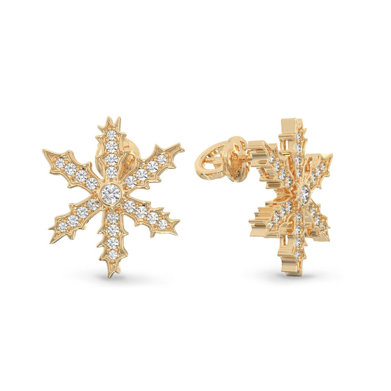 Yellow Gold Snowflake Earrings