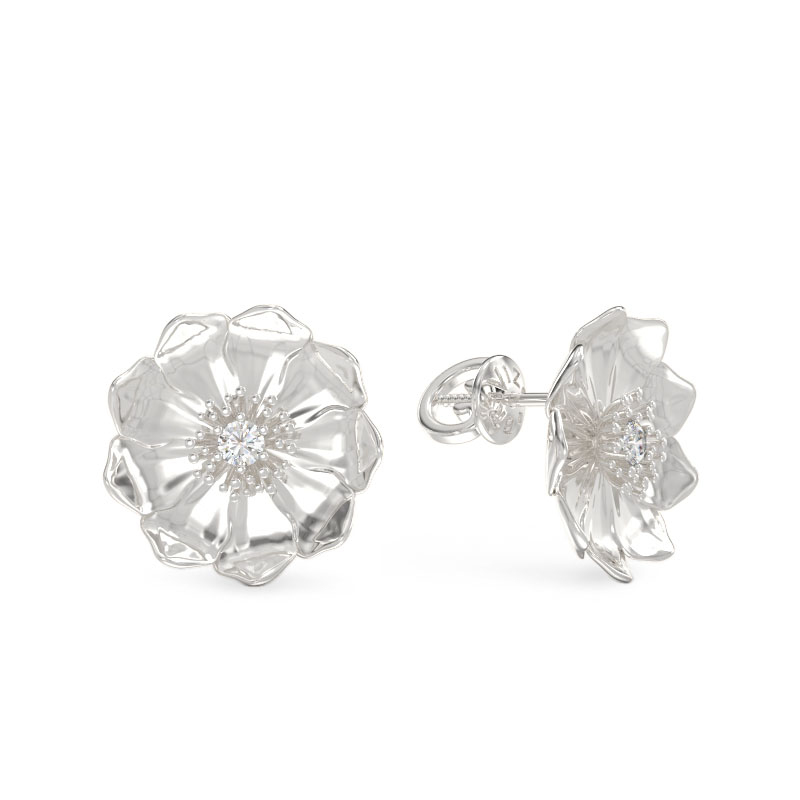White Gold Earrings Flower Shape